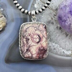 Sterling Southwestern Style Large Rectangle Sunflower Jasper Pendant For Women